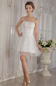 Strapless Mini-length Organza Beading Wedding Dress