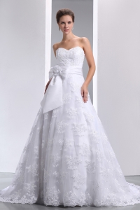 Custom Made Bridal Gown with Bow Sweetheart Lace Overlay