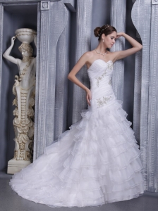 Sweetheart Organza Appliques Wedding Dress with Ruffled Layers