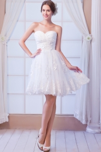 A-line Sweetheart Mini-length Organza Appliques Wedding Dress