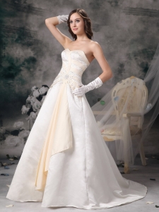 White and Champagne A-line Sweetheart Beading Wedding Dress