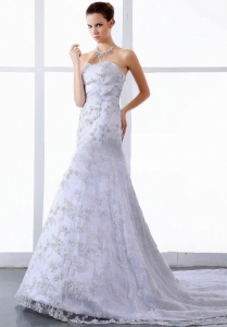 2013 Wedding Dress Lace Tulle Sweep Strapless A-Line