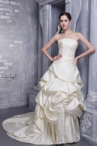 Taffeta Appliques Bridal Gown A-line Strapless Ivory