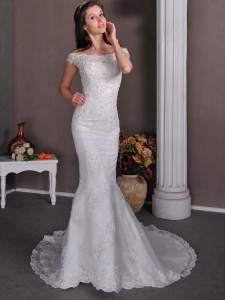 Column Off The Shoulder Wedding Dress Brush Lace