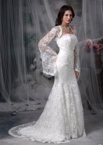 Court Train Lace Wedding Dress Mermaid Strapless