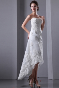 Lace High-low Beach Wedding Dress Strapless Elastic Wove Satin