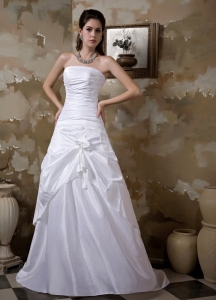 A-line Hand Made Flower Wedding Dress Strapless Brush