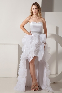 White High-low Ruffles Bridal Dress Satin Organza