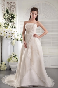 White Beading Organza Wedding Dress Empire Strapless
