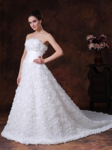Appliques Beading Tulle Wedding Dress Hand Made Flowers