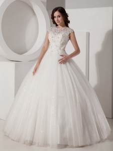 Beautiful High-neck Sequined and Lace Wedding Bridal Gowns