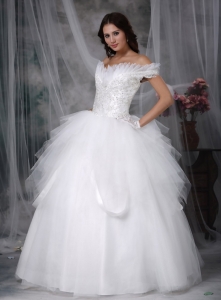 Off The Shoulder Wedding Gowns Floor-length Tulle Appliques