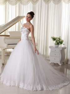 Satin and Tulle Strapless Beaded Wedding Bridal Gown Bowknot