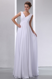 V-neck Prom Dress Straps Chiffon Beading and Ruched Spring