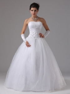 Beaded Lace Decorate Waist Puffy Wedding Bridal Dresses