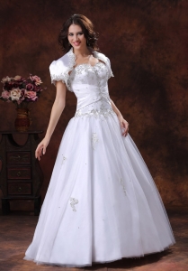White Sweetheart Embroidery Tulle Wedding Gowns with Jacket
