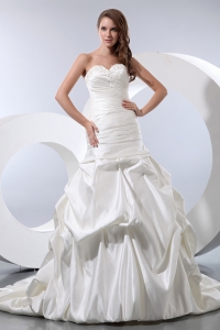 Sweetheart Court Train Taffeta Ruched Pick-ups Bridal Dress