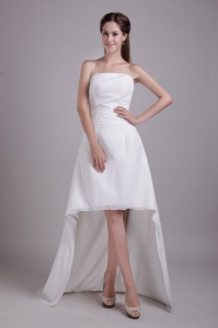 Fashionable High-low Wedding Dress Strapless Satin Beading