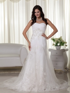 Tulle Appliques Wedding Gown A-line Court Train Sweetheart