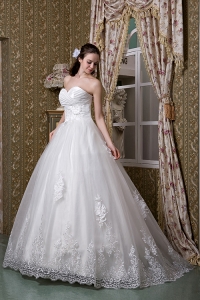 Taffeta Lace Bridal Wedding Dress A-line Sweetheart Brush Train