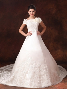 Cathedral Train Bridal Gown Lace Off the Shoulder Appliques