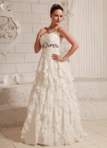 Lace Over Skirt Chiffon Ruffled Pretty A-line Wedding Dress