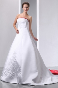 A-line Wedding Dress Strapless Satin Beading Embroidery