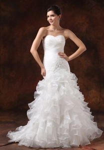 Wedding Dress With Beading Ruched Ruffled layers Mermaid