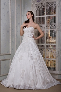 Handle Flower Bridal Dress A-line Sweetheart Taffeta Appliques