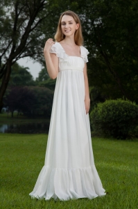 Chiffon Ruched Wedding Dress Empire Square Floor-length White