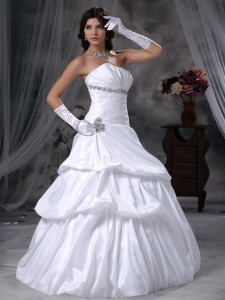 Bridal Wedding Gown Taffeta Beaded Strapless Floor-length