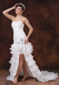 High Slit Sweep Mermaid Wedding Dress Beaded Organza
