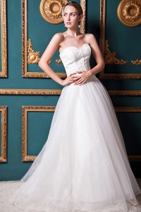 Ruching Bridal Gowns Sweetheart Train Wedding Dress