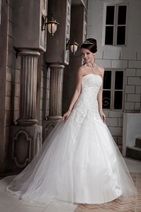 Lace Beading Bridal Dress Tulle Taffeta Court Train Strapless