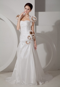 Handle Flowers Ivory Wedding Gown Court Train Taffeta Ruch