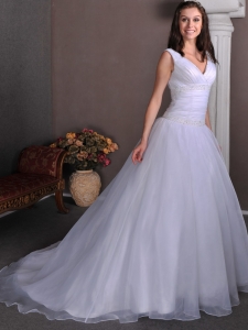 Ruch V-neck Court Beading Bridal Gowns Wedding Dress
