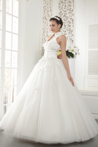 High-neck Beading Ball Gown Wedding Dresses Tulle