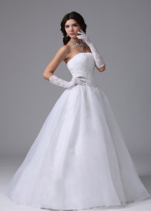 A-line Ball Gown Wedding Dress With Appliques Decorated Waist