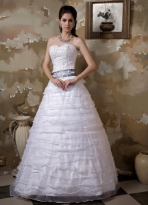 Appliques Ruffled Layers Wedding Dress Sashed Sweetheart