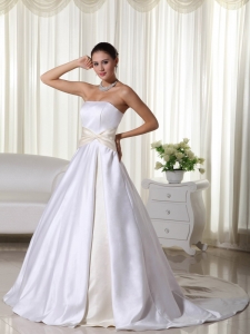 Colorful Ball Gown Strapless Court Train Wedding Dress