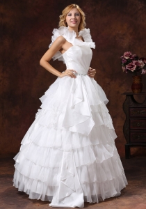 Ruching Scoop Ball Gown Beaded Ruffles Wedding Dresses