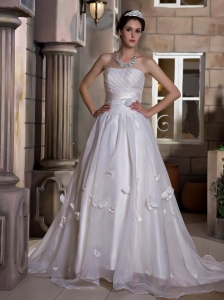 Exquisite Ruched Bodice and Hand Made Flowers Wedding Dress