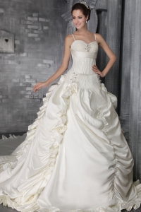 Ivory Strap cathedral Train Taffeta Beading Wedding Gowns