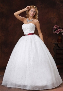 Colored Sash Lace Beading Ball Gown Wedding Dresses