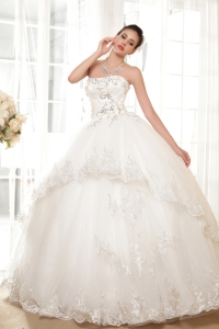Ball Gown Wedding Dress Strapless Floor-length Tulle Appliques