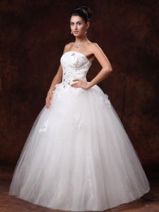 Beaded Floor-length A-Line Tulle Wedding Dress Custom Made