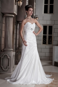 Beaded Ruch Wedding Dress for Brides Sweetheart Train