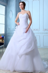 Sweetheart Court Train Organza Ball Gown Wedding Dress Ruch