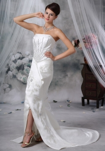 Mermaid Satin Beading Wedding Dress Court Train Slt White