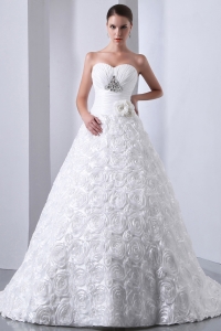 Wedding Dress With Rolling Flowers Sweetheart Brush Train A-line